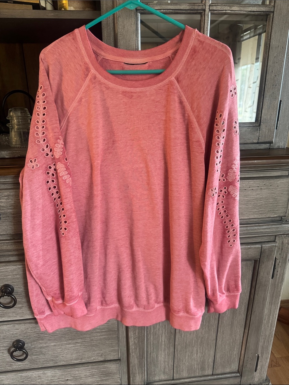 Lane Bryant Rose Pink Eyelet-Sleeve Pullover Sweatshirt - Picture 5 of 5